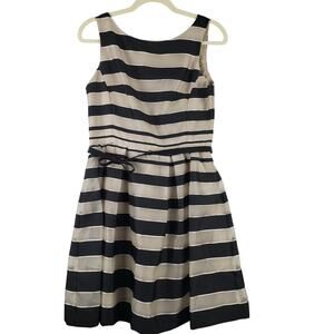 Taylor Size 6 Sleeveless Belted A-Line Stripe‎ Dress Black Beige Preppy Nautical